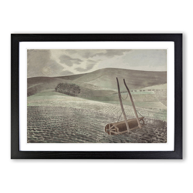 Downs in Winter by Eric Ravilious - Picture Frame Painting, Black Framed, 36cm H x 48cm W x 2cm D