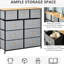 Commode 9 tiroirs. Pour le couloir et l'entrée. Beaucoup d'espace. Pliable. Sécuritaire. . Rangement à 9 tiroirs de 10,5 po de profondeur intérieure: gris chêne. Spacieux, pliable, sécuritaire avec dispositif de basculement et structure en acier
