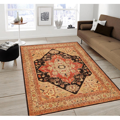 Brashears Oriental Handmade Hand-Knotted Rectangle 9'2" x 12'4" Wool in Black/Brown