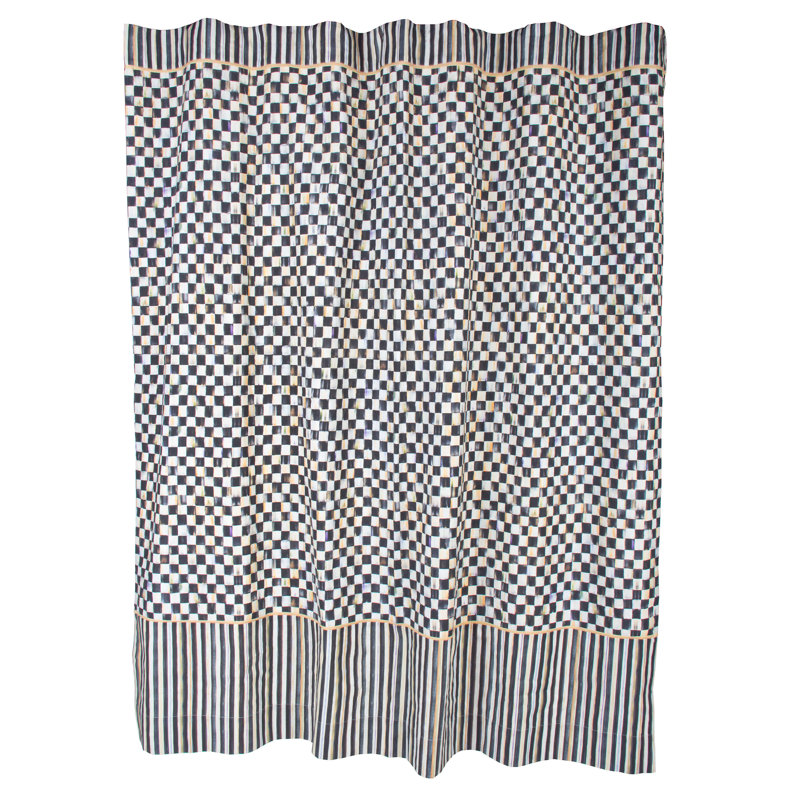 Courtly Check Black and White Cotton Shower Curtain