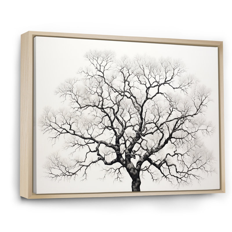 Minimalisme, arbres en chêne noir et blanc - art mural grand chêne, H 34 po x l 44 po x P 1,5 po, Cadre naturel flottant