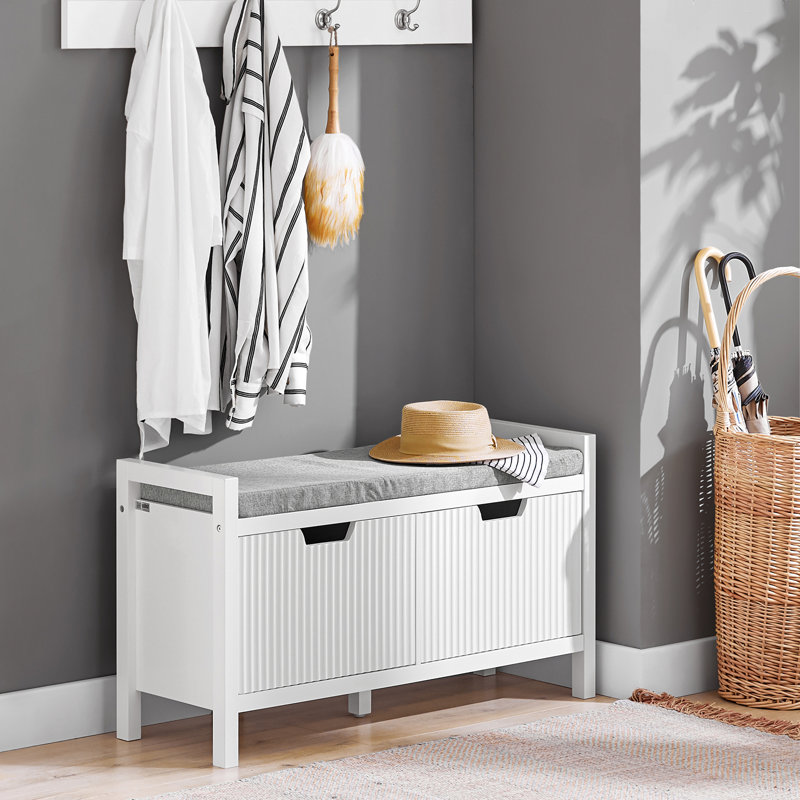 Benon Polyester Upholstered Storage Bench, White