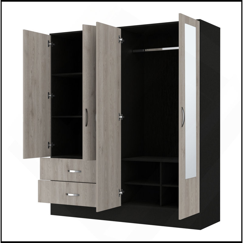 Armoire en miroir Florencia L, deux armoires avec cloisons, noir et gris clair