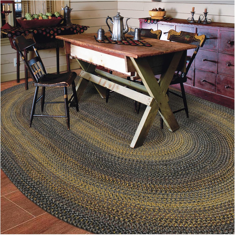  Braided Washable Indoor/Outdoor Rug Black/Gray/Gold Rug, Oval 5' x 8'