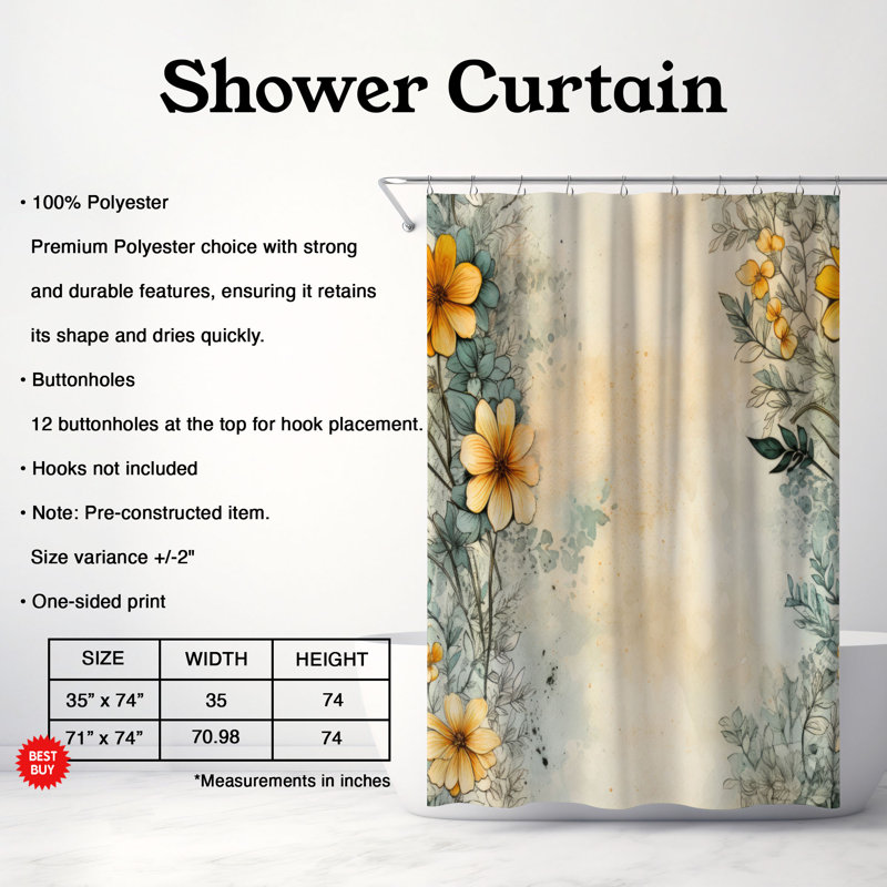 Rideau de douche Grungy Blooms - Premium, H 74 po x l 71 po
