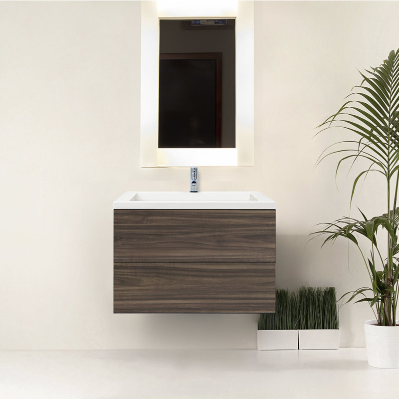Almamy 31'' Single Bathroom Vanity with Marble Top, Dark Walnut