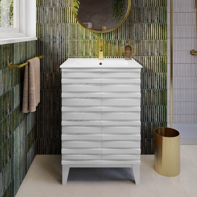 Cascade 24'' Bathroom Vanity in White, White Oak