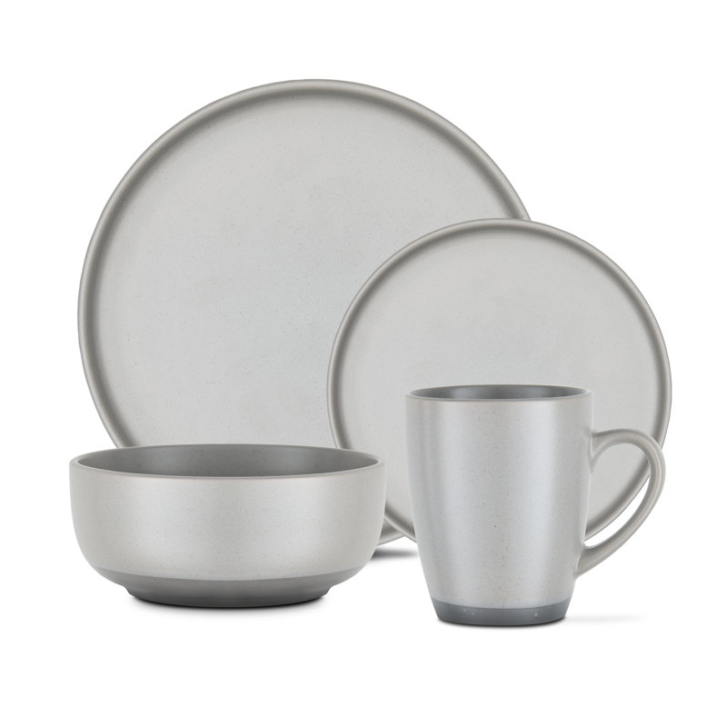 Barbary & Oak Avena 16 Piece Stoneware Dinnerware Set - Service for 4, Grey