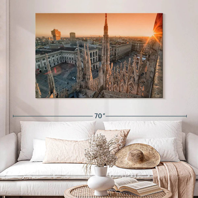 Coucher de soleil sur la place Milan, H 34 po x l 51 po