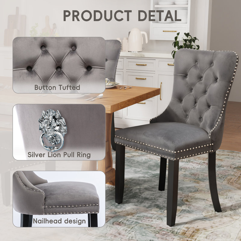 Modern Velvet High-End Nailhead Dining Chair Side Chair (Set of 8), Gray
