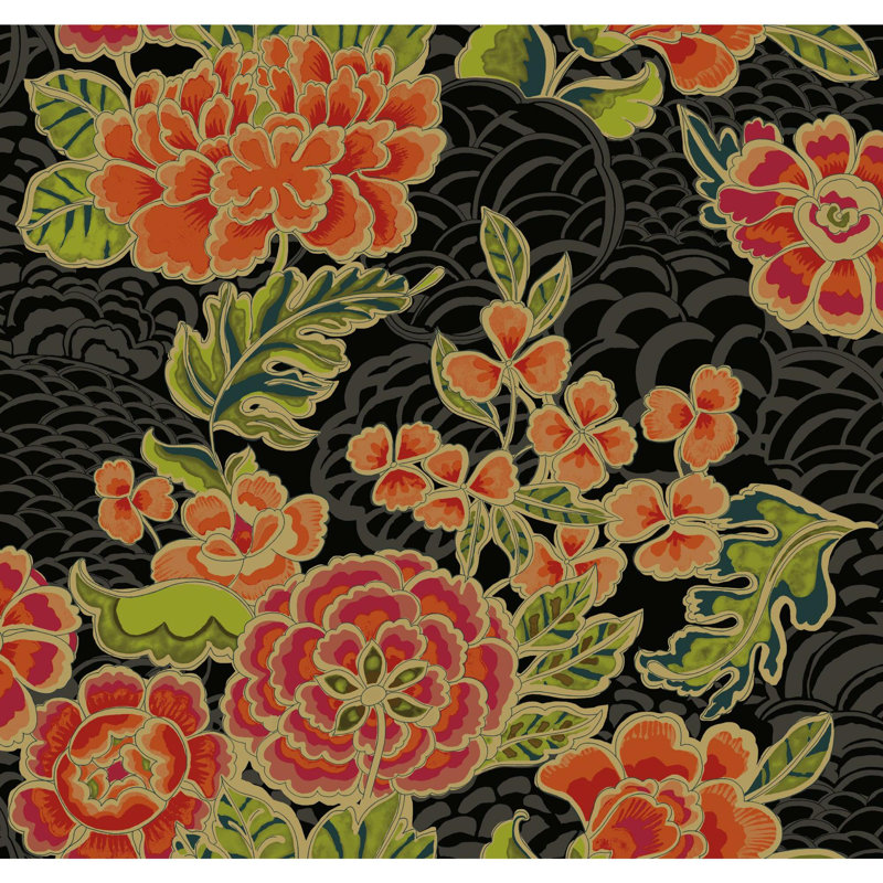 Rouleau de papier peint pelez et collez L 18,86 pi x l 18 po Waverly Zen Garden, Noir/rose