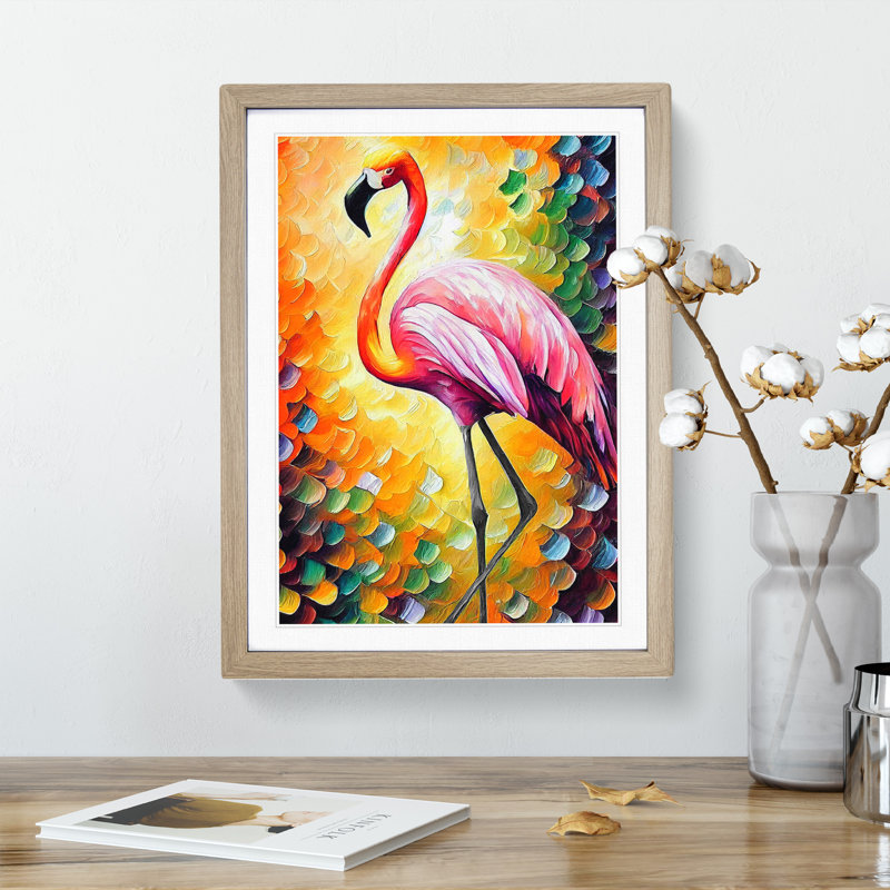 Flamingo Portrait No.2 - Framed Print, 46cm H x 34cm W, Beige