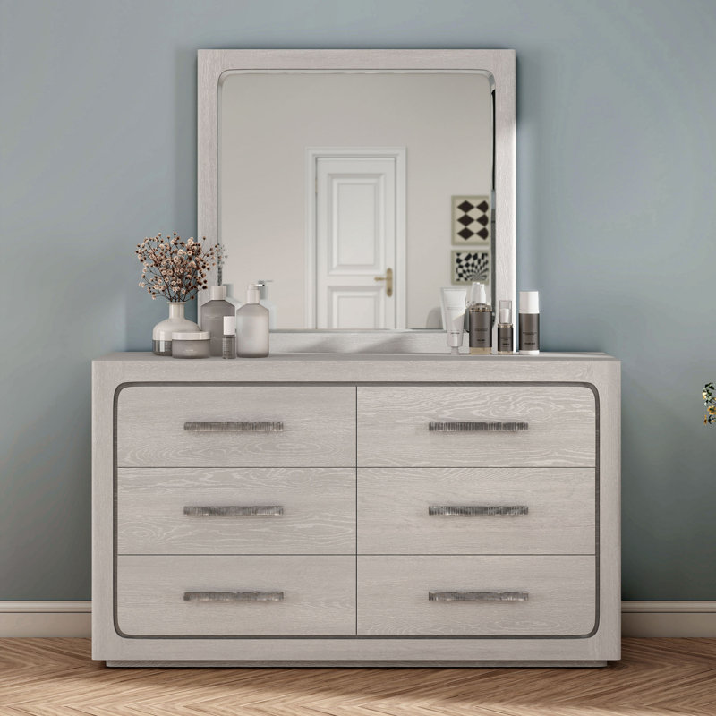 Commode 6 tiroirs avec miroir Archer, Chêne