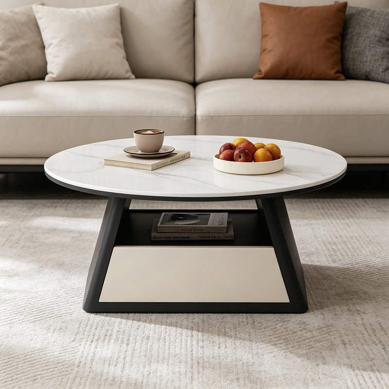 1 table basse simple, H 15,74 po x L 31,49 po x l 31,49 po, Blanc / Gris, Noir / blanc