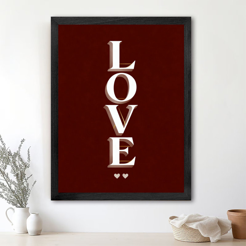 Reproduction d'art encadrée noire rétro pleine d'amour, H 25 po x l 17 po