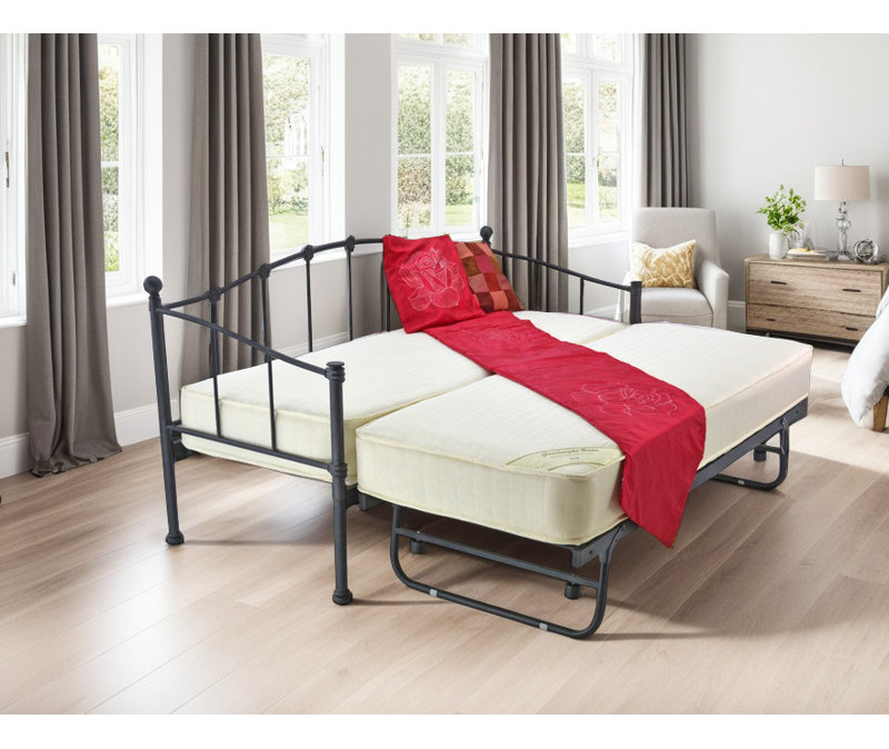 Metal with Trundle and Mattress, Black