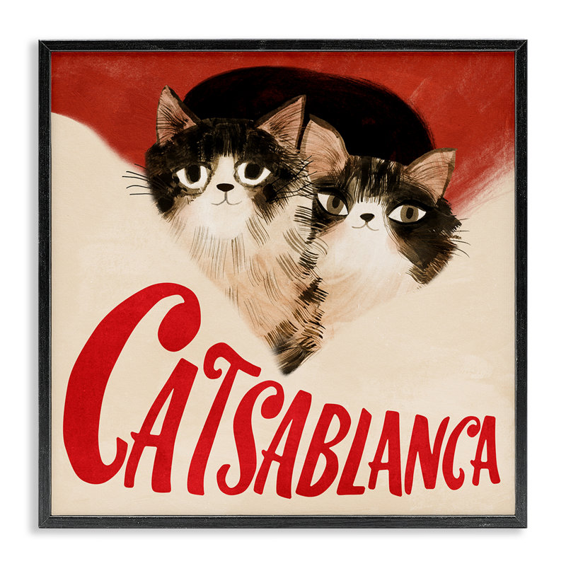 Cats Casablanca, H 12 po x l 12 po, Giclée encadrée noir minuit