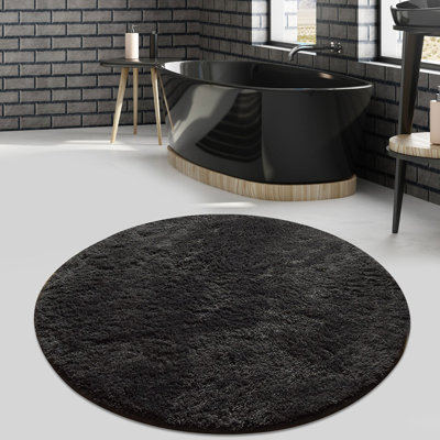 Luxury Acrylic Bathmat, Anthracite Color, 35.4 inches Diameter | 100% Acrylic, 1.5 lbs/sq ft, 0.7-1.2 inches Pile Height | Antibacterial, Non-Slip, Machine Washable at 30°C | Ideal for Stylish Bathrooms & Safety