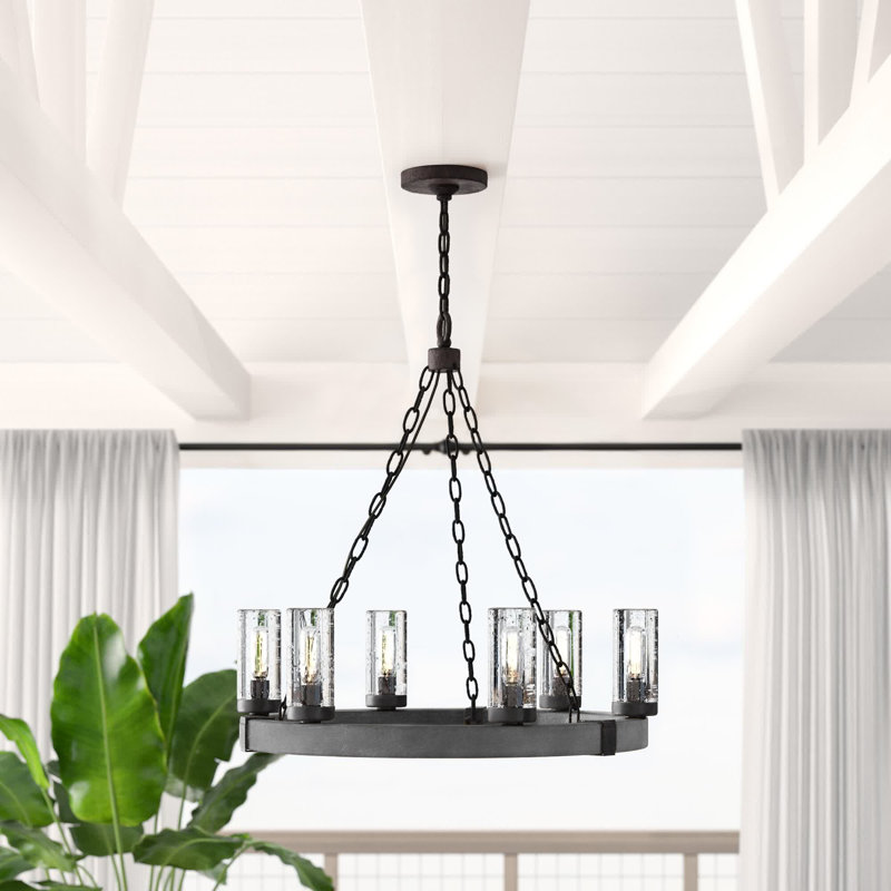 Sawyer 6 - Bulb 23.25" H Outdoor Chandelier, Aged Zinc