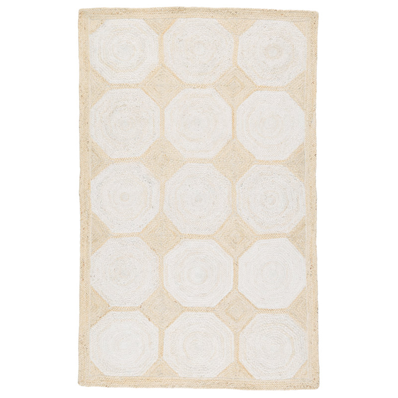 Fiorita Natural Geometric Light Beige/ White Area Rug, Rectangle 8' x 10'