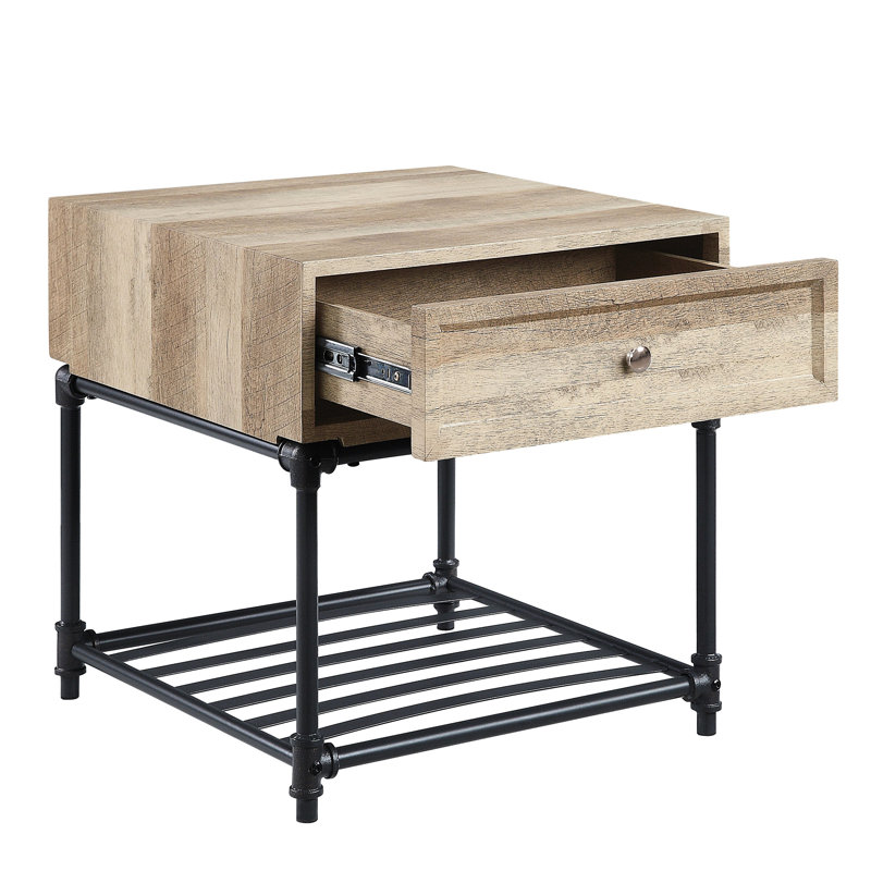 Table de bout en chêne et sable gris avec beaucoup de rangement dans une structure Kd de style contemporain
