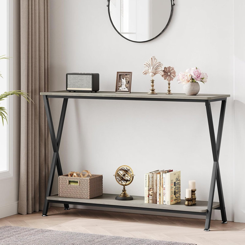 Console étroite, canapé de ferme à 2 niveaux avec tablettes, table de couloir longue de 41,3 pouces, table de canapé derrière, gris