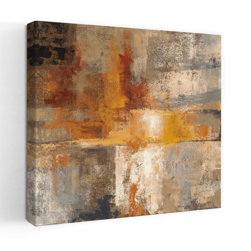 Art contemporain contemporain argent et ambre avec art abstrait beige, H 18 po x l 18 po
