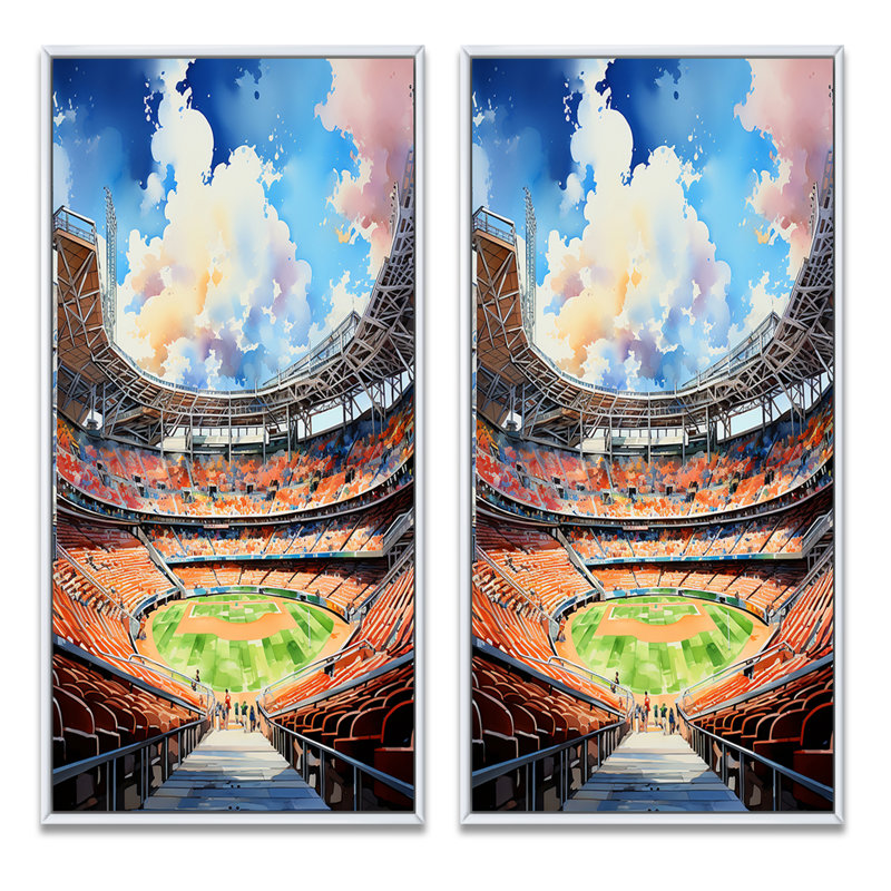 «Abstract Baseball Stadium», 2 pièces, H 32 po x l 32 po, Cadre blanc