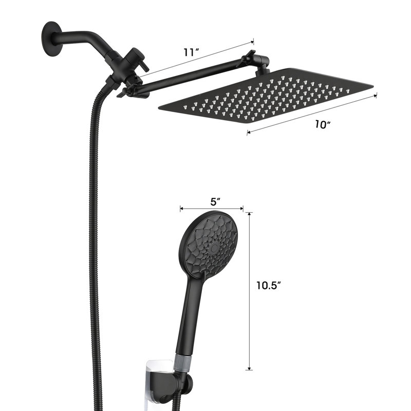 100 Nozzle Rainfall Shower - Adjustable Angle Head High Flow Rate With Hose 2.5 Gpm, Matte Black