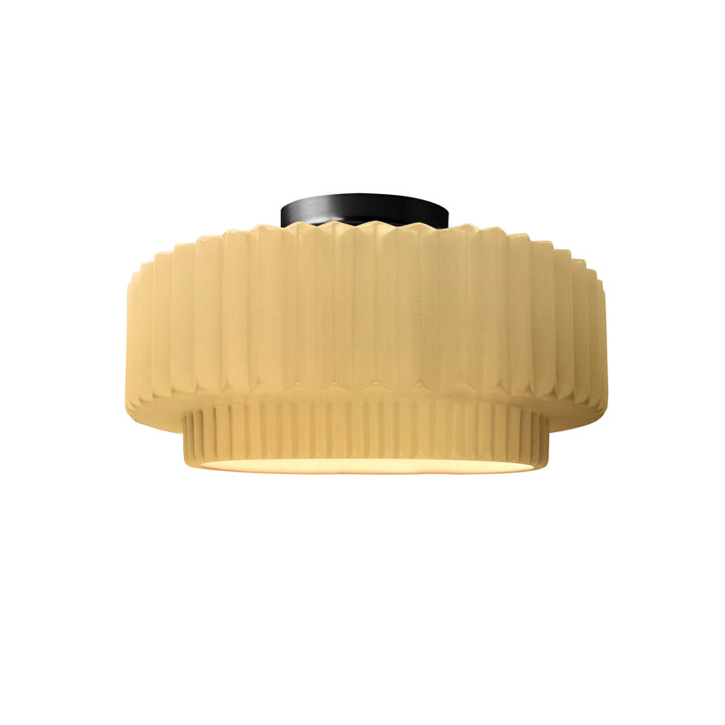 Radiance Ceramic Pleated Semi-Flush Mount, Muted Yellow, Matte Black, 7" H x 12" W x 12" D
