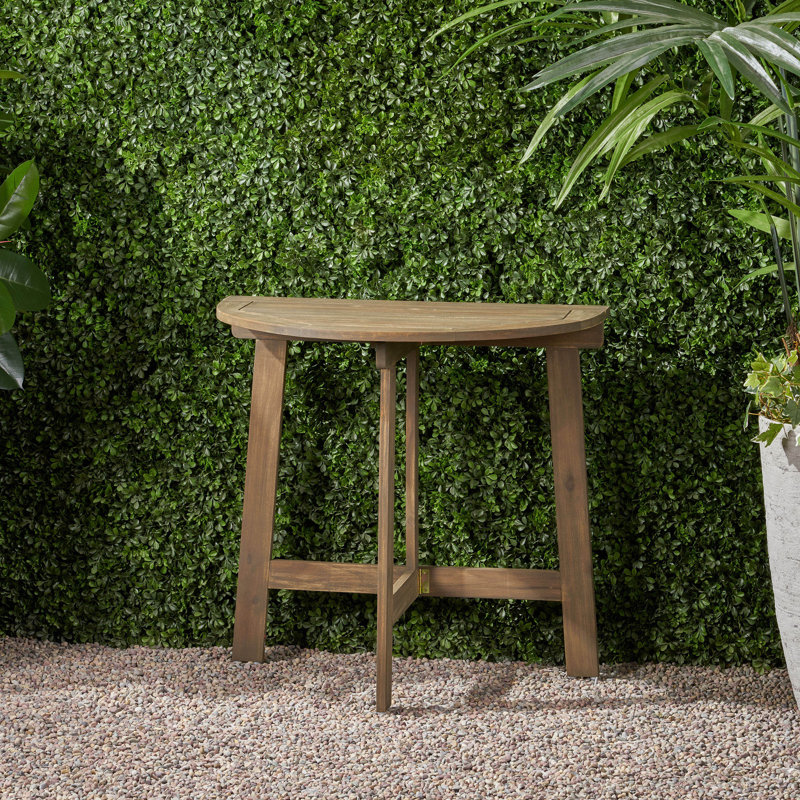 Table bistro d'extérieur pliante demi-ronde en bois d'acacia, finition grise