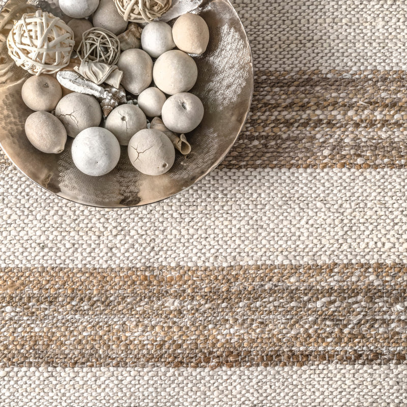  Tapis rayé en jute naturel Ren, Rectangle de 5 pi x 8 pi