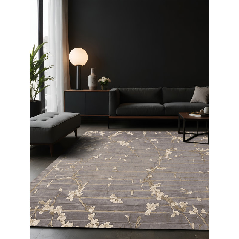 Tapis gris soyeux et moelleux, Carré 6 pi