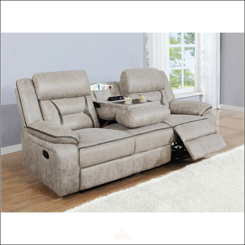 Canapé capitonné taupe avec accoudoirs coussinés, Taupe, H 40 po x l 87 po x P 38 po