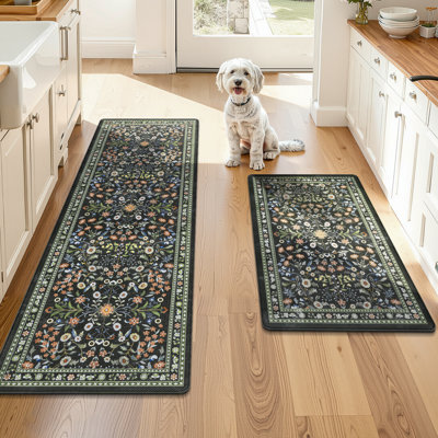 Tapis de cuisine floraux en PVC anti-fatigue (ensemble de 2)