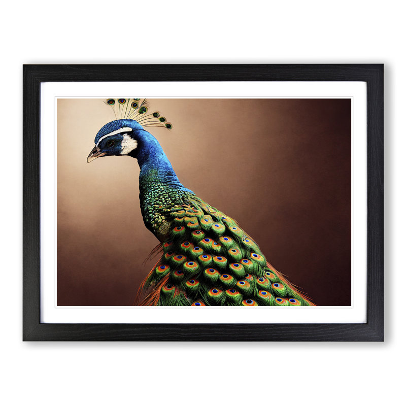 XH1022-9469X Unique Peacock 1 Piece Single Picture Frame Wall Art, 46cm H x 64cm W x 2cm D, Black Framed