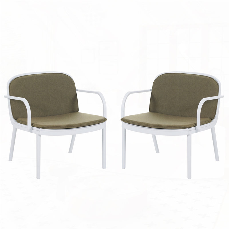Fauteuil club d'extérieur en PP, Coussin vert / cadre blanc