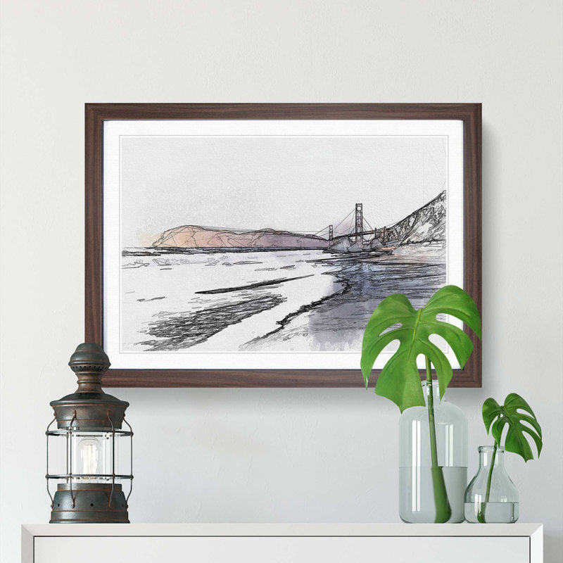 Golden Gate Bridge in San Francisco - Picture Frame Graphic Art Print, 36cm H x 48cm W x 2cm D, Walnut Framed