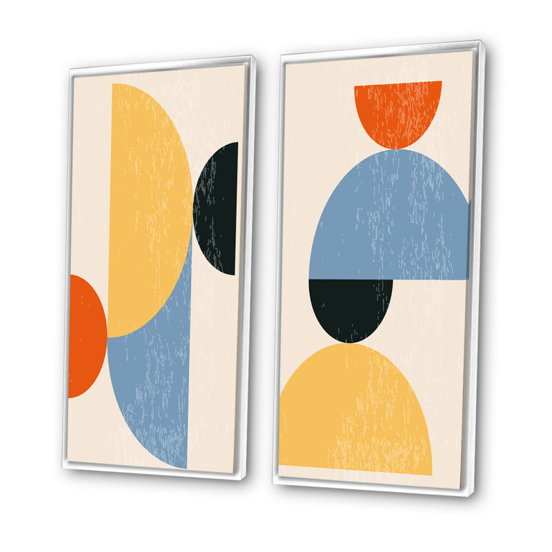 Minimal 20S Bauhaus Geometric III - ensemble de 2 peintures, H 32 po x l 32 po x P 1 po, Cadre blanc