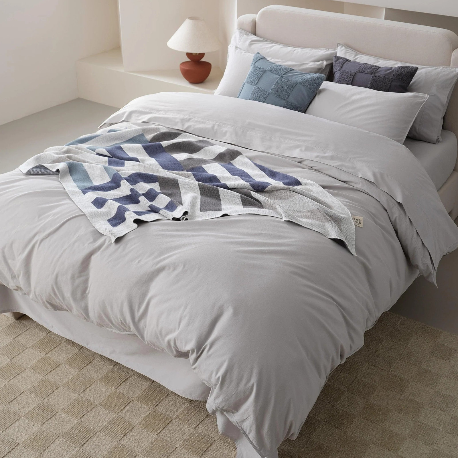 Double Stitch Cotton Solid Duvet Cover, Queen Duvet Cover + 2 Pillow Shams, Winter Sky