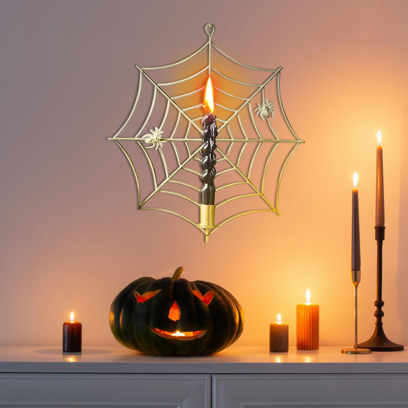 Ornement porte-bougies Halloween SpiderWeb, Doré