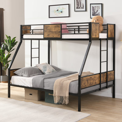 Twin Over FULL  Metal Bunk Bed  With  2 - Side Ladder And Full-Length Guardrail, No Box Spring Needed, Large Under Bed Storage, Easy Assemble , Black by Mason & Marbles