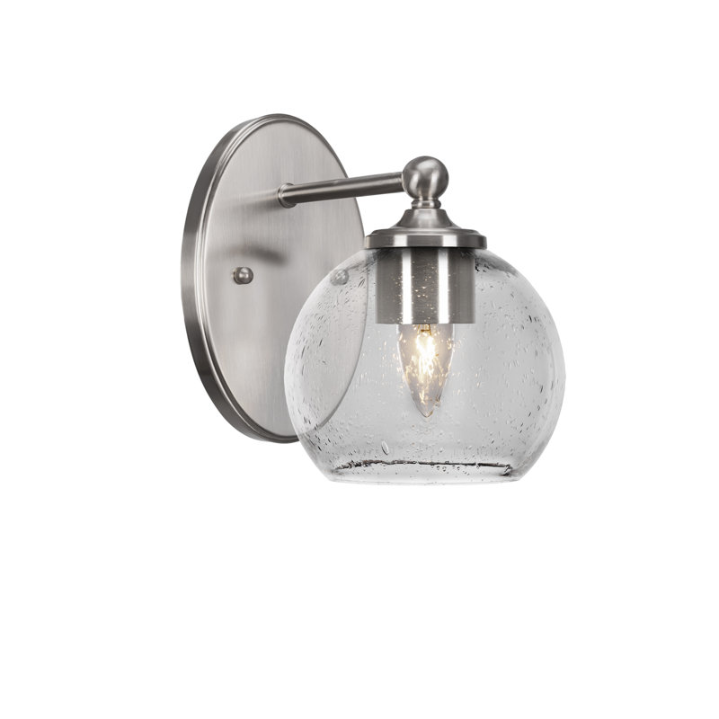 Applique murale Aitkens avec verre transparent, Nickel brossé, H 9,5 po x l 4 po x P 7,75 po, Cylindrique