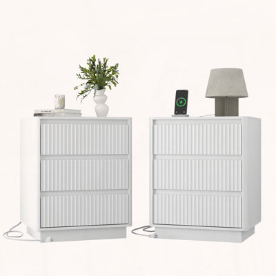 Set of 2 End Tables with USB C Charging Station and 3 Drawers