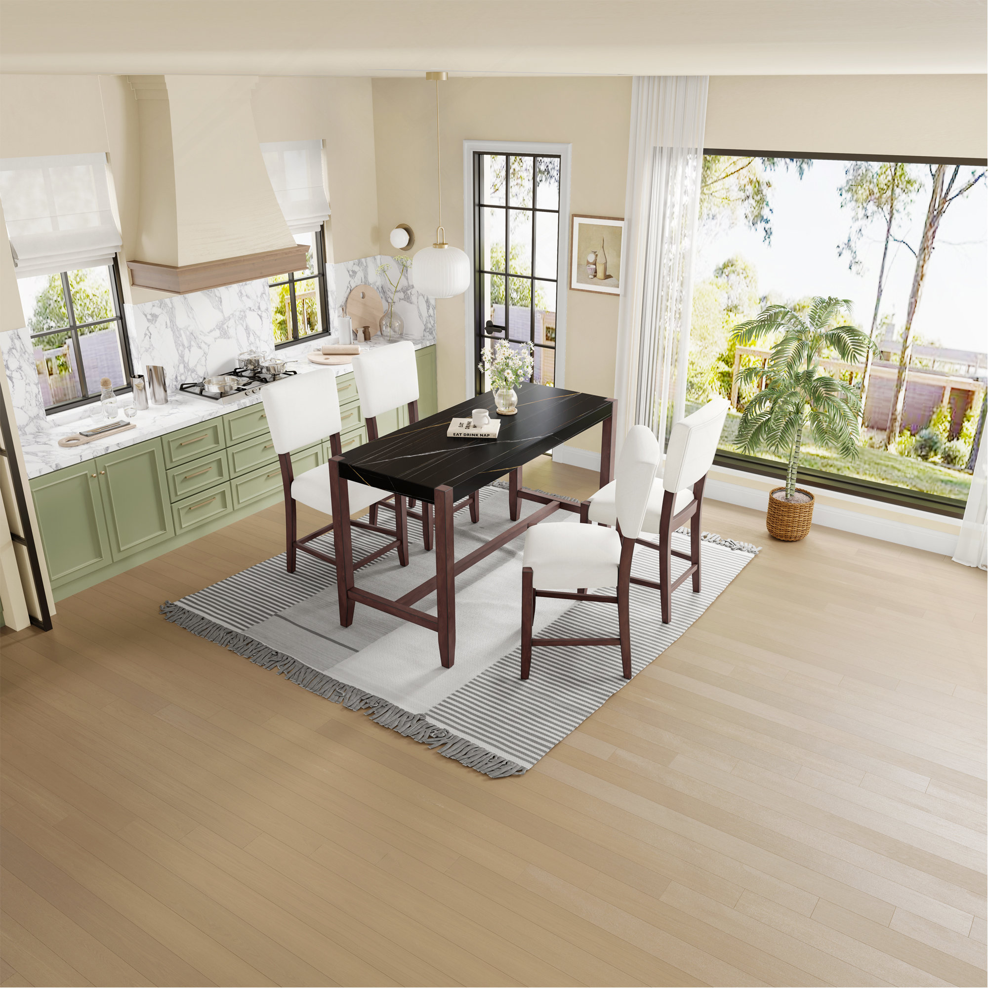 Wentygam 5-Piece Counter Height Dining Table Set, Faux Marble Bar