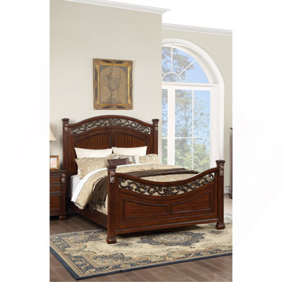Traditional Style Eastern King Size Bed 1pc Two Panel Bed Bun Feet dark Cherry Finish Bedroom Furniture