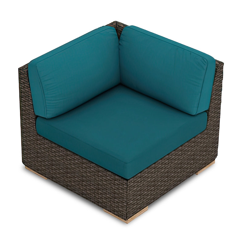 Arden Outdoor Corner Wedge Lounge Chair, Spectrum Peacock Sunbrella® Plainweave, Brown/Chelnut
