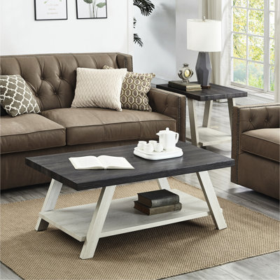 Table gris anthracite et beige patiné - 3 tablettes contemporaines en bois à motif rectangulaire