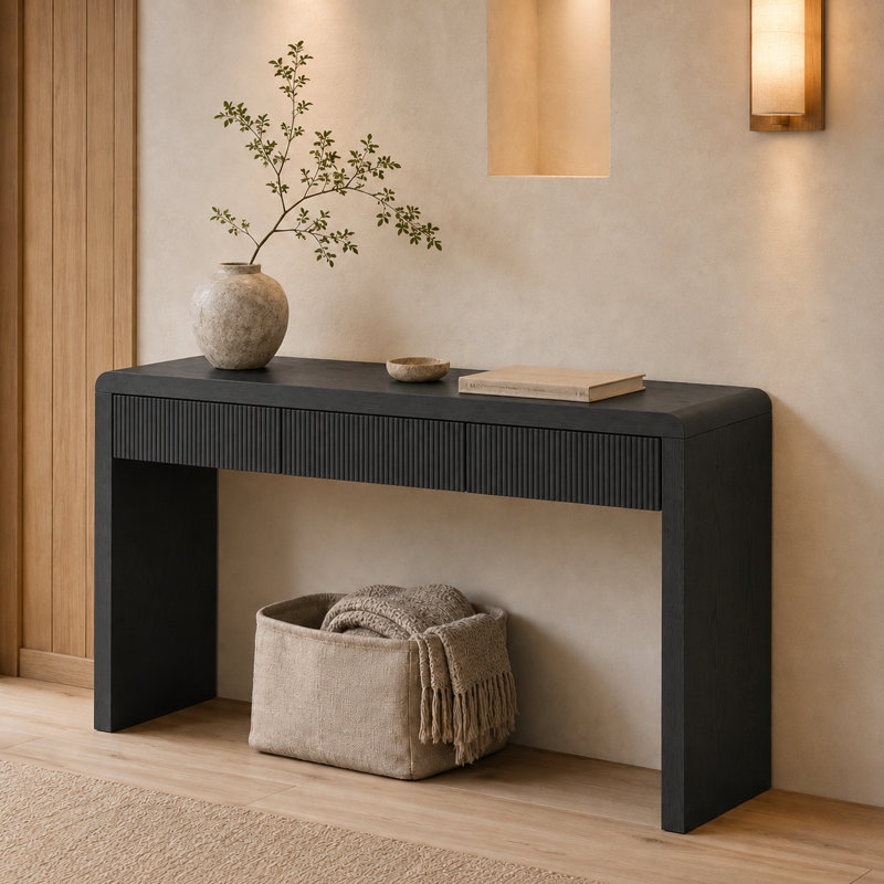 Console de salon avec 3 tiroirs Classic, Noir