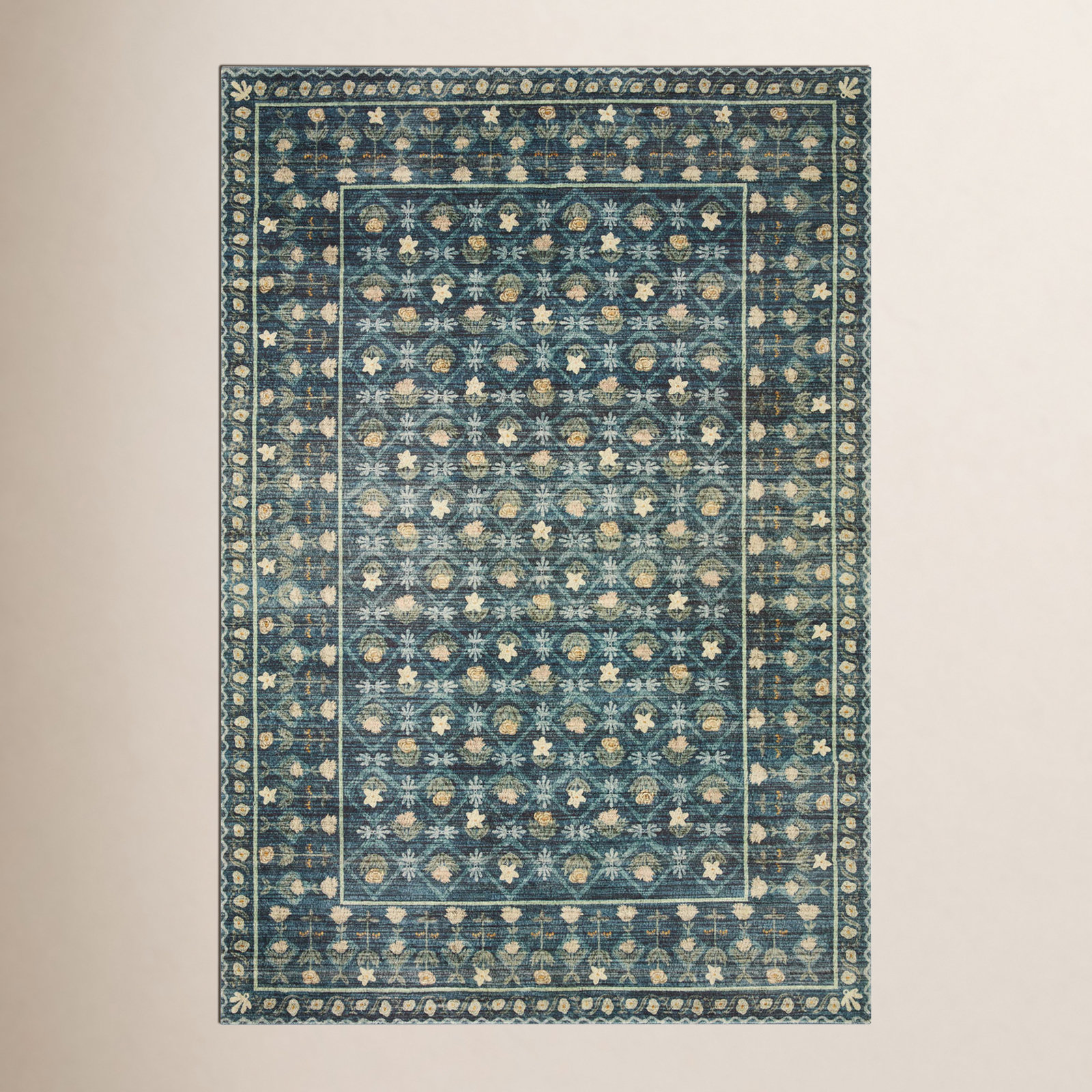 Rifle Paper Co. x Loloi Indigo Floral Rug, Rectangle 7'6" x 9'6"